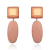 Michael Nash Jewelry Women's Pink / Neutrals Italian Resin Square Top With Elongated Oval Drop Clip Earring In Pale Coral In Pink