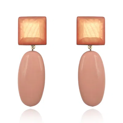 Michael Nash Jewelry Women's Pink / Neutrals Italian Resin Square Top With Elongated Oval Drop Clip Earring In Pale Coral