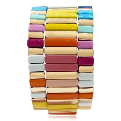 Michael Nash Jewelry Women's Pink / Purple / Blue Multi Pastel And Bright Enamel Stretch Three Piece Bracelet Set