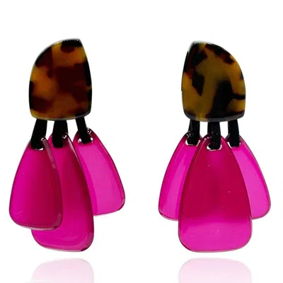 Michael Nash Jewelry Women's Pink / Purple / Brown Tortoise Resin Top Earrings With Fuschia Drops In Multi