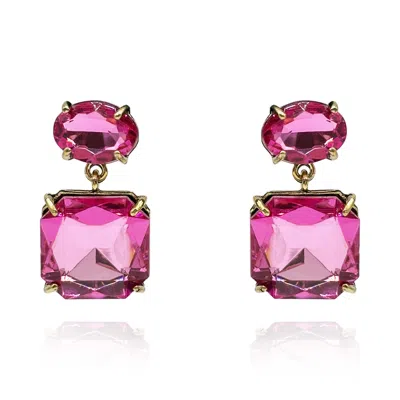 Michael Nash Jewelry Women's Pink / Purple Double Stone Pink Drop Gold Plated Earrings In Burgundy