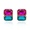 Michael Nash Jewelry Women's Pink / Purple / Green Fuschia And Peacock Blue Double Stone Clip Earrings