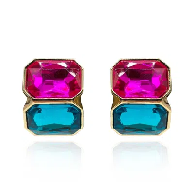 Michael Nash Jewelry Women's Pink / Purple / Green Fuschia And Peacock Blue Double Stone Clip Earrings