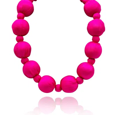 Michael Nash Jewelry Women's Pink / Purple Large Fuschia Silk Covered Wood Bead Necklace