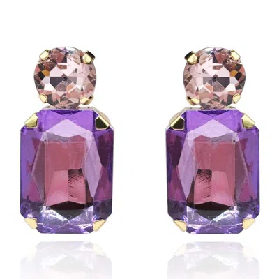 Michael Nash Jewelry Women's Pink / Purple Light Amethyst Crystal Ocatgon And Light Rose Round Stone Drop Earrings