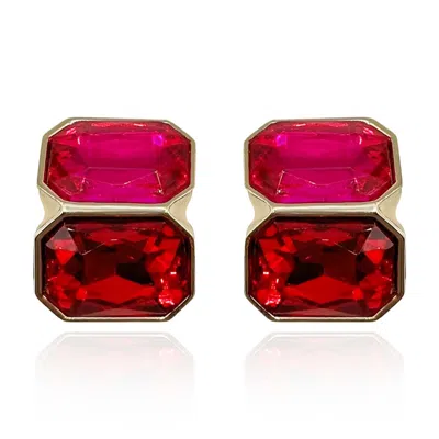Michael Nash Jewelry Women's Pink / Purple / Red Fuschia And Ruby Double Stone Clip Earrings