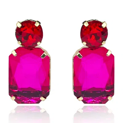 Michael Nash Jewelry Women's Pink / Purple / Red Fuschia Crystal Ocatgon And Ruby Round Stone Drop Earrings In Multi