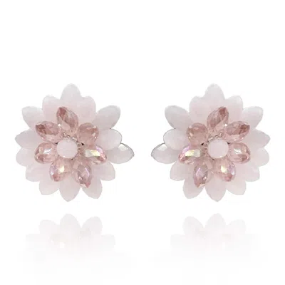 Michael Nash Jewelry Women's Pink / Purple Rose And Pink Aurora Borealis Faceted Glass Bead Clip On Earring