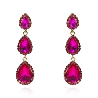 Michael Nash Jewelry Women's Pink / Purple Triple Pear Shape Fuschia Glass Drop Earrings