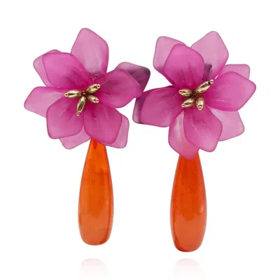 Michael Nash Jewelry Women's Pink / Purple / Yellow Fuschia Resin Floral Clip On Earring With Orange Drop