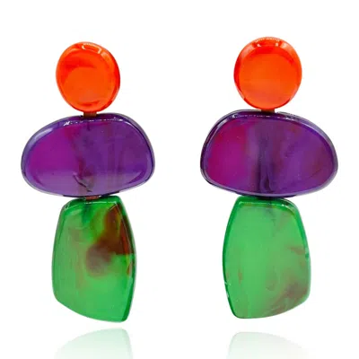 Michael Nash Jewelry Women's Pink / Purple / Yellow Puzzle Resin Triple Drop Earrings In Multi