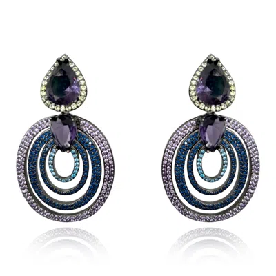 Michael Nash Jewelry Women's Purple / Blue Amethyst And Sapphire Cubic Zirconium Large Oval Drop Earrings In Multi