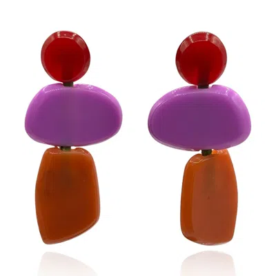 Michael Nash Jewelry Women's Purple / Brown / Red Puzzle Resin Red, Purple, Amber Multi Triple Drop Earrings