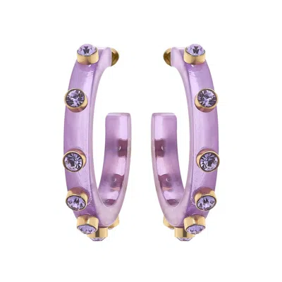 Michael Nash Jewelry Women's Purple Lavender Translucent Resin Hoop Earrings With Light Amethyst Crystal Accents