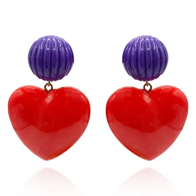 Michael Nash Jewelry Women's Purple / Red Amour Carved Purple Clip Resin With Ruby Red Resin Heart Drop In Purple/red