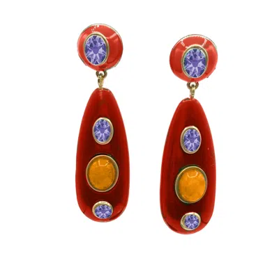 Michael Nash Jewelry Women's Purple / Red Sofia Rouge Resin And Enamel Pierced Earrings With Light Amethyst Crystal Stone In Multi