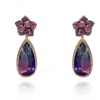Michael Nash Jewelry Women's Purple Ruby Cubic Zirconium Flower With Elongated Amethyst Cubic Zirconium Pear Drop Earring In Purple