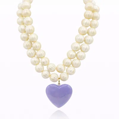 Michael Nash Jewelry Women's Purple / White Amour Carved Mother Of Pearl Resin Bead With Lavender Resin Heart Pendant In Purple/white