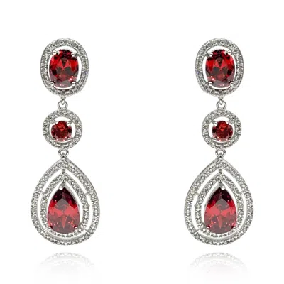 Michael Nash Jewelry Women's Red Ruby And Diamond Cubic Zirconium Triple Drop Clip-on Earrings