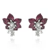 Michael Nash Jewelry Women's Red / Silver Ruby And Clear Cubic Zirconium Pave Floral Earrings In Multi