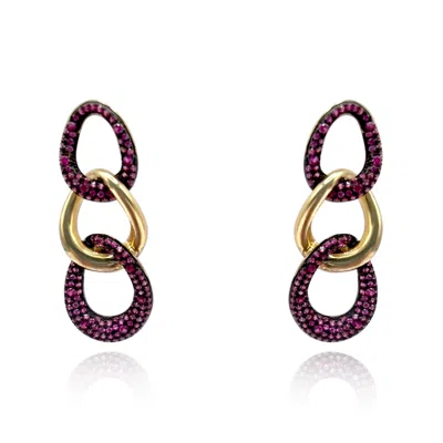 Michael Nash Jewelry Women's Red Sterling Silver Vermeil Earrings With Ruby Cubic Zirconium