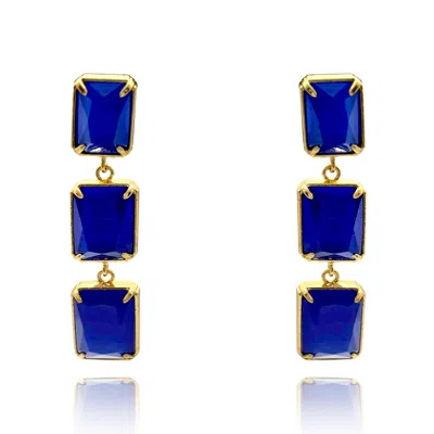 Michael Nash Jewelry Women's Sapphire Blue Triple Octagon Cat's Eye Drop Earrings