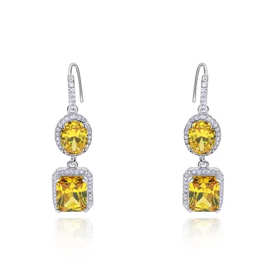Michael Nash Jewelry Women's Silver Canary Diamond Cubic Zirconium Oval And Emerald Shape Drop Earrings With Pave Cubic Z