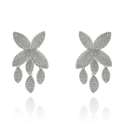 Michael Nash Jewelry Women's Silver Micro Pave Crystal Petal Earrings In Rhodium-plated Brass