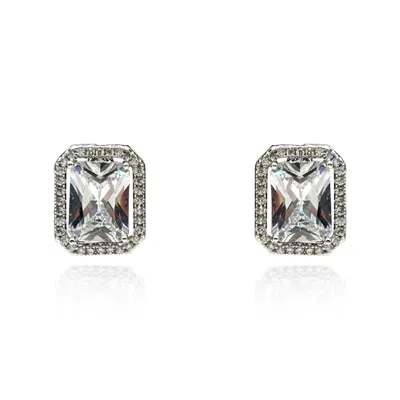 Michael Nash Jewelry Women's Silver / Neutrals Emerald Cut Cubic Zirconium Clip On Earrings