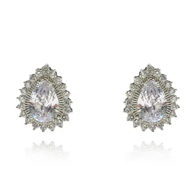 Michael Nash Jewelry Women's Silver / Neutrals Pear Shape Cubic Zirconium Clip On Earrings