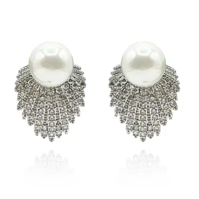 Michael Nash Jewelry Women's Silver / Neutrals / White Rhodium Plated Pave Shell-based Pearl Clip-on Earrings In Multi