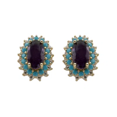 Michael Nash Jewelry Women's Small Oval Amethyst Pierced Earring In Multi