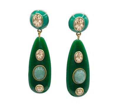 Michael Nash Jewelry Women's Sofia Green Resin And Enamel Pierced Earrings With Light Amethyst Crystal Stones