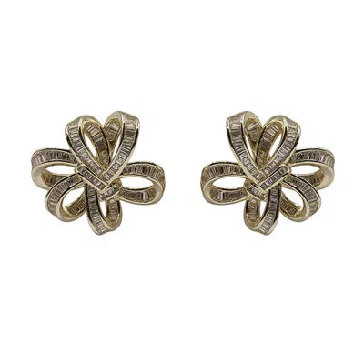 Michael Nash Jewelry Women's Sterling Silver Gold Vermeil Bow Pierced Earrings With Cubic Zirconia Baguettes
