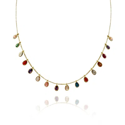 Michael Nash Jewelry Women's Sterling Silver Vermeil Necklace With Multi-color Cubic Zirconium Pear Shape Drops In Gray