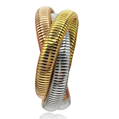 Michael Nash Jewelry Women's Triple Strand Cobra Bracelet: Rose Gold, Gold, And Silver Plated In Multi
