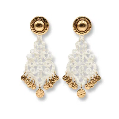 Michael Nash Jewelry Women's White Alice Mother Of Pearl Resin Cut Out Earrings In Gold