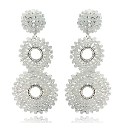 Michael Nash Jewelry Women's White Aurora Borealis Glass Clip On Boho Drop Earrings