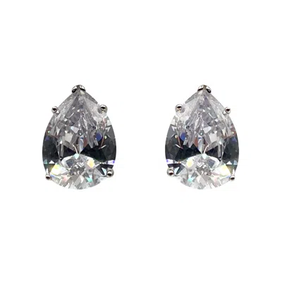Michael Nash Jewelry Women's White Clear Cubic Zirconia Pear-shaped Clip-on Earrings