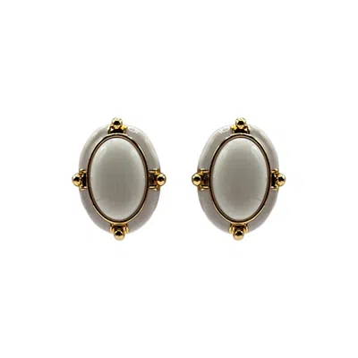 Michael Nash Jewelry Women's White Enamel Oval Clip Earrings
