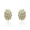 Michael Nash Jewelry Women's White / Gold Classic Multi-stone White Glass Clip On Earrings In Gold-plated Brass In Multi