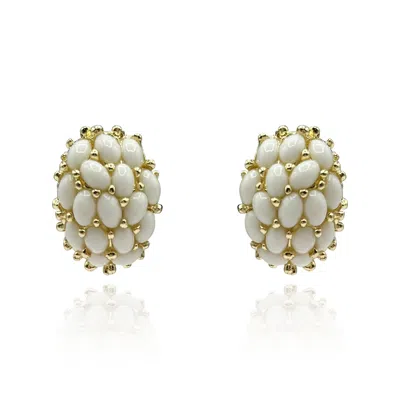 Michael Nash Jewelry Women's White / Gold Classic Multi-stone White Glass Clip On Earrings In Gold-plated Brass