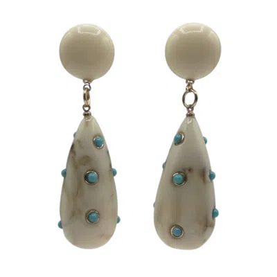 Michael Nash Jewelry Women's White Kathryn Ivory And Turquoise Drop Polka Dot Earrings In Neutral