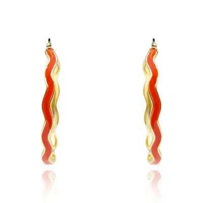 Michael Nash Jewelry Women's Yellow / Orange Coral Enamel And Gold Wavy Hoop Earrings