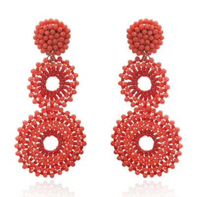 Michael Nash Jewelry Women's Yellow / Orange Coral Glass Clip On Boho Drop Earrings