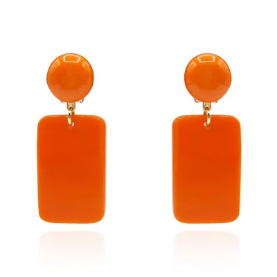 Michael Nash Jewelry Women's Yellow / Orange Italian Resin Clip On Drop Earrings - Bright Orange