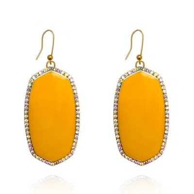 Michael Nash Jewelry Women's Yellow / Orange Yellow Ochre Hand-enameled Drop Earrings With Crystal Rim On French Wire