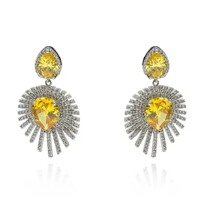 Michael Nash Jewelry Women's Yellow / Silver Starburst Cubic Zirconium Canary Pear Shape Drop Earrings In Multi
