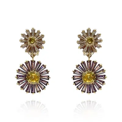 Michael Nash Jewelry Women's Yellow / White Lavender And Yellow Diamond Clip-on Earrings With Crystal Baguettes In Multi