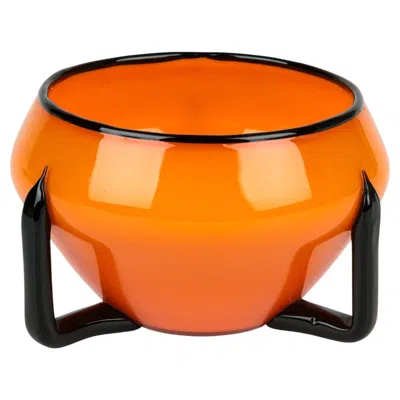 Pre-owned Michael Powolny For Loetz Tango Piped Art Glass Bowl In Orange